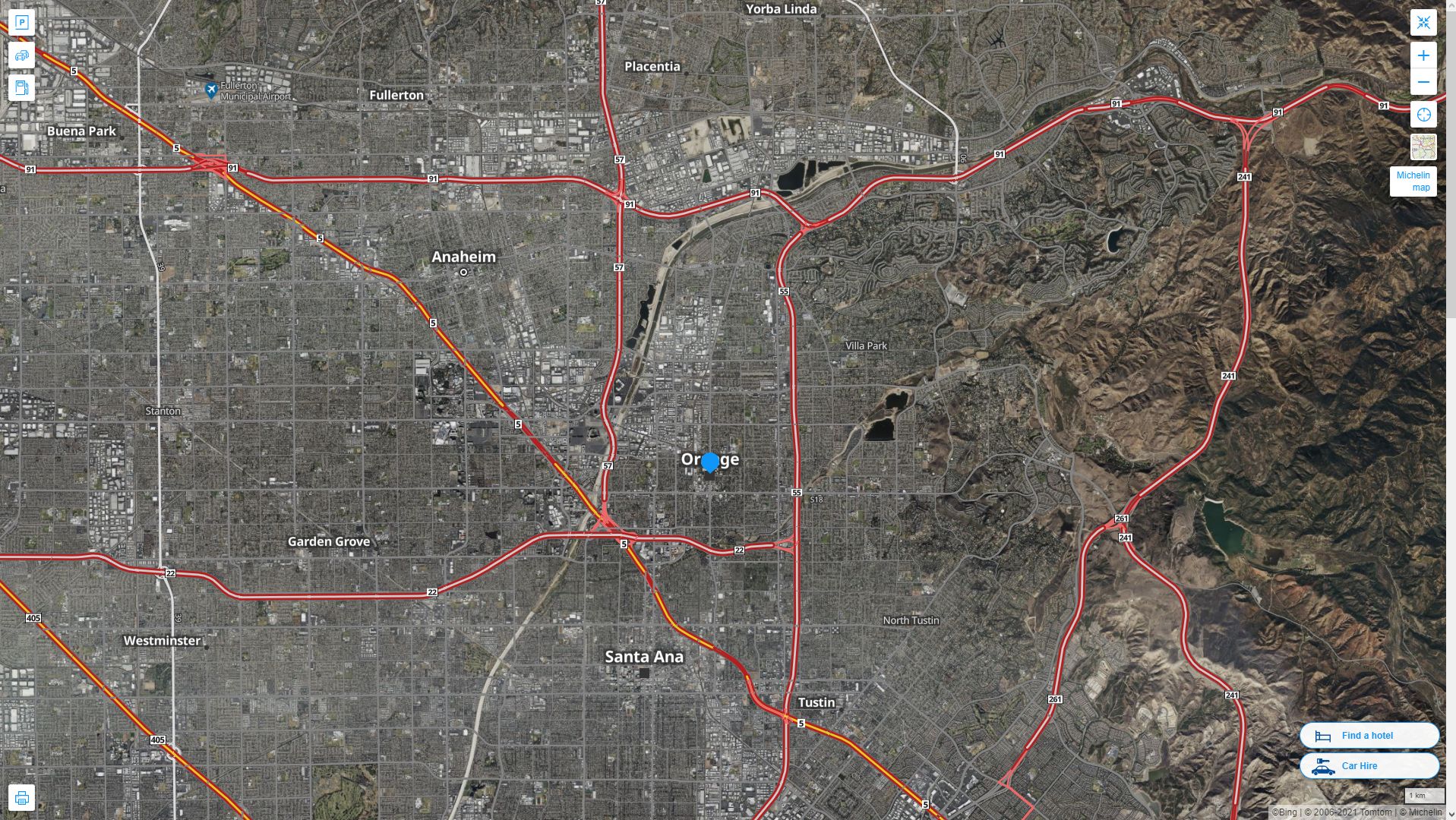 Orange California Highway and Road Map with Satellite View
